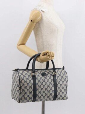 GUCCI GG Supreme Boston Bag PVC Navy Gold 002 39 6842 Auth 163068